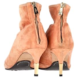 Balmain-Balmain Pointed-Toe Ankle Boots in Pink Suede-Pink