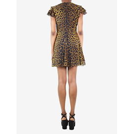 Saint Laurent-Mini-robe à imprimé léopard à volants marron - taille UK 6-Marron