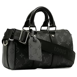 Louis Vuitton-Louis Vuitton Schwarzes Monogramm Eclipse Keepall Bandouliere XS-Schwarz