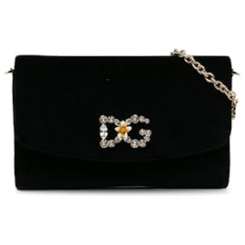 Dolce & Gabbana-Dolce&Gabbana Black DG Velvet Wallet on Chain-Black