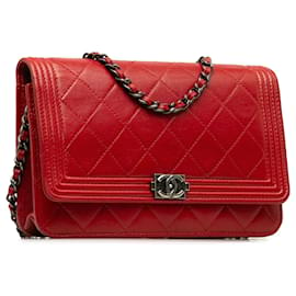 Chanel-Chanel Rote Jungen-Geldbörse aus Lammleder mit Kette-Rot
