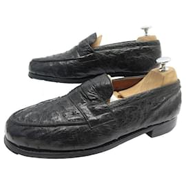 JM Weston-JM WESTON LOAFERS 180 8E 42 wide 42.5 OSTRICH LEATHER LOAFERS-Black