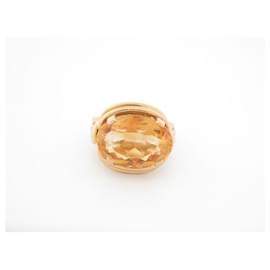 Autre Marque-CABOCHON SET CITRINE STONE RING IN YELLOW GOLD 18K 9.3 GR T49 GOLDEN RING-Golden