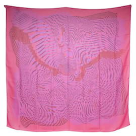 Hermès-FOULARD HERMES ONDE DE CHIC CARRE GEANT 140 MOUSSELINE DE SOIE SILK SCARF-Rose