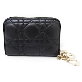 Christian Dior-CHRISTIAN DIOR LADY DIOR CARD HOLDER IN CANNAGE LEATHER CURRENCY CARDS HOLDER-Black
