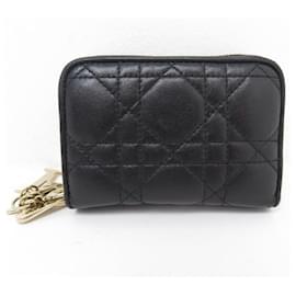 Christian Dior-CHRISTIAN DIOR LADY DIOR CARD HOLDER IN CANNAGE LEATHER CURRENCY CARDS HOLDER-Black