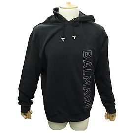 BALMAIN M LOGO M KAPUZENSWEATSHIRT 50 SCHWARZER BAUMWOLLPULLOVER SCHWARZER HOODIE-PULLOVER Schwarz