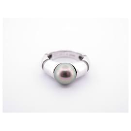 Mauboussin-MAUBOUSSIN NADJA T RING 49 in white gold 18K 8.2GR & TAHITI PEARL RING-Silvery