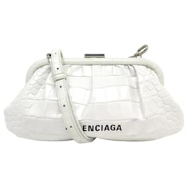 Balenciaga-SAC A MAIN BALENCIAGA CLOUD CLUTCH XS SHINY EN CUIR FACON CROCO BANDOULIERE-Blanc