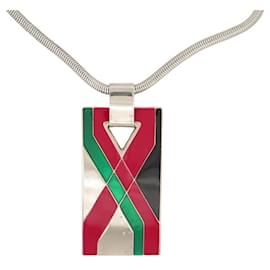 Lanvin-VINTAGE LANVIN RECHTECKIGE ANHÄNGER-HALSKETTE 50 Halskette aus silbernem Metall und Stahl-Silber
