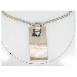 Lanvin-VINTAGE LANVIN RECHTECKIGE ANHÄNGER-HALSKETTE 50 Halskette aus silbernem Metall und Stahl-Silber
