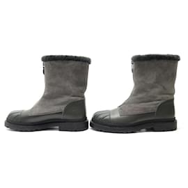 Chanel-NEW CHANEL SHOES FURLED AND ZIPPERED ANKLE BOOTS G31287 SUEDE BOOTS-Grey
