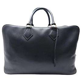 Hermès-VINTAGE SAC DE VOYAGE HERMES PLUME 45 EN CUIR TOGO NOIR TRAVEL HAND BAG-Noir