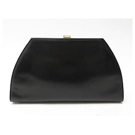 Céline-VINTAGE CELINE HANDBAG POCHETTE CUIR BOX BLACK LEATHER POUCH CLUTCH HAND BAG-Black