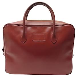 Hermès-SAC A MAIN HERMES EIFFEL EN CUIR BOX ROUGE BRIQUE PURSE BRIEFCASE HAND BAG-Rouge