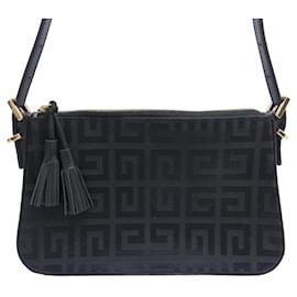 Givenchy-GIVENCHY HANDBAG MONOGRAM CANVAS AND BLACK LEATHER CANVAS HAND BAG POUCH-Black