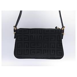 Givenchy-GIVENCHY HANDBAG MONOGRAM CANVAS AND BLACK LEATHER CANVAS HAND BAG POUCH-Black