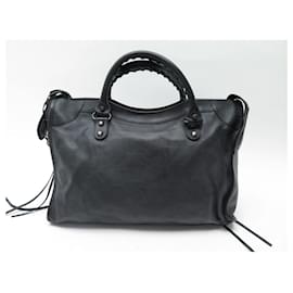 Balenciaga-BALENCIAGA CLASSIC CITY MEDIUM HANDBAG 115748 BLACK LEATHER HANDBAG-Black