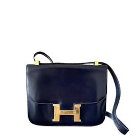 Hermès-Constance aus glattem marineblauem Leder-Marineblau