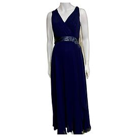 Jenny Packham Marineblaues Chiffon-Ballkleid mit Diamantstickerei an der Taille Blau Marineblau