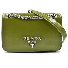 Bolsa de ombro Prada Pattina Saffiano Vernic verde de couro Verde