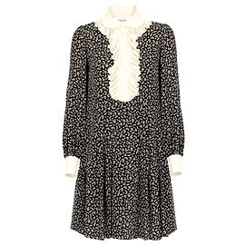 Vestido Céline de seda com estampa floral manga comprida Preto Ecru Preto