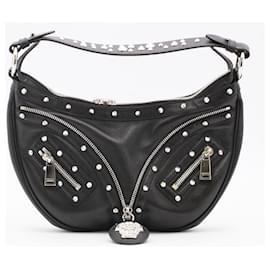 Versace-VERSACE Hobo Small Repeat shoulder bag-Black,Silvery