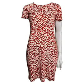 Diane Von Furstenberg-DvF New Reina Seidenkleid in Rot und Weiß-Weiß,Rot