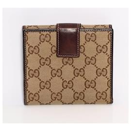 Gucci-Gucci Canvas square coin purse-Beige,Dark brown