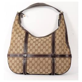 Gucci-Gucci Hobo Canvas GG Bag-Beige,Dark brown