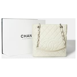 Chanel-CHANEL Petite Shopping Tote Bag in Beige Leather - 101699-Beige