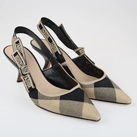 Dior-Dior Beige/Black J'Dior Checkered Slingback Pumps-Beige