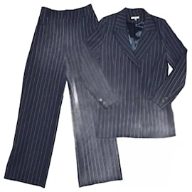 Ganni-Ensembles blazer et pantalon croisés doublés à rayures bleues Ganni-Bleu