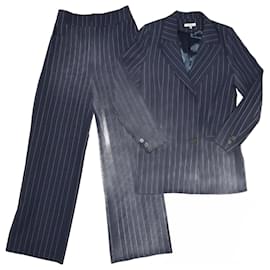 Ganni-Ganni Blue Stripe lined Breasted Blazer & Pants Sets-Blue