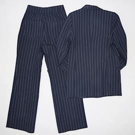 Ganni-Ganni Blue Stripe lined Breasted Blazer & Pants Sets-Blue