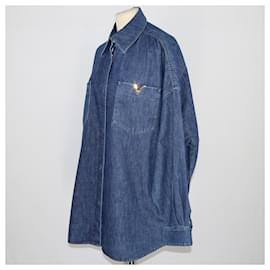 Valentino-Camisa de cambray con logo en V azul-Azul
