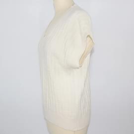 Hermès-Suéter creme manga curta com decote em V-Cru