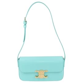 Céline-Celine Turquoise Triophe Handle Bag-Turquoise