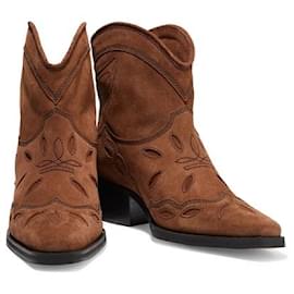Ganni-Brown Texas 40 suede ankle boots-Brown