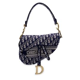 Christian Dior-Blue Jacquard Oblique Canvas Embroidery Saddle Bag-Blue
