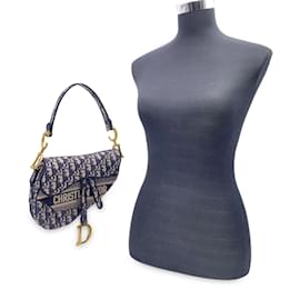 Christian Dior-Blue Jacquard Oblique Canvas Embroidery Saddle Bag-Blue