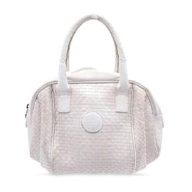 Fendi-Vintage White Woven Leather Handbag Bag Satchel-White