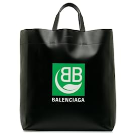 Balenciaga-Balenciaga Black Leather Logo BB Market Tote-Black