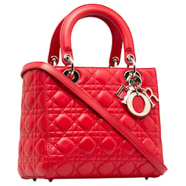 Dior-Dior Cannage em pele de cordeiro vermelha média Lady Dior-Vermelho