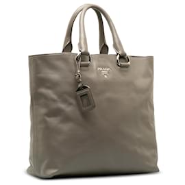 Prada-Prada Gray Soft Calf Double Zip Tote Bag-Grey