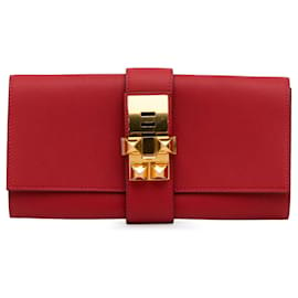 Hermès-Hermes Red Medor Leather Clutch Bag-Red