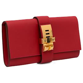 Hermès-Pochette en cuir Hermes Medor rouge-Rouge