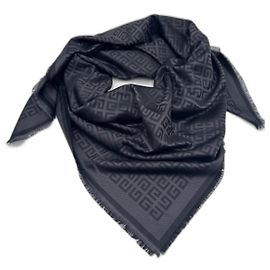 Givenchy gray silk wool shawl 4All-over tone-on-tone G Dark grey