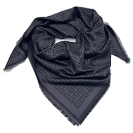 Givenchy-Mantón de lana de seda gris de Givenchy 4G tono sobre tono en toda la superficie-Gris antracita