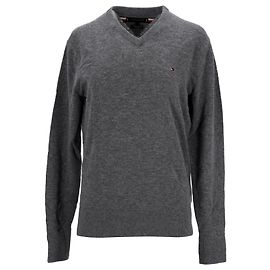 Tommy Hilfiger Herrenpullover aus Lammwolle mit V-Ausschnitt Grau